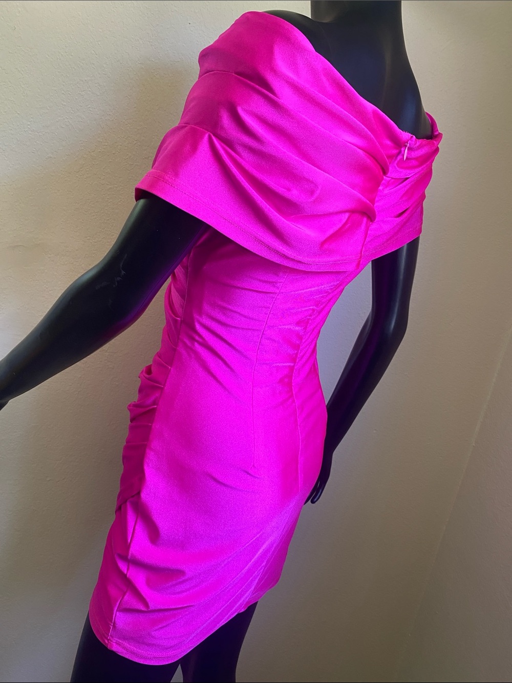Azalea Wang Fuchsia Pink Barbiecore Glam TayTay Draped Cowl Mini Dress - Picture 6 of 13